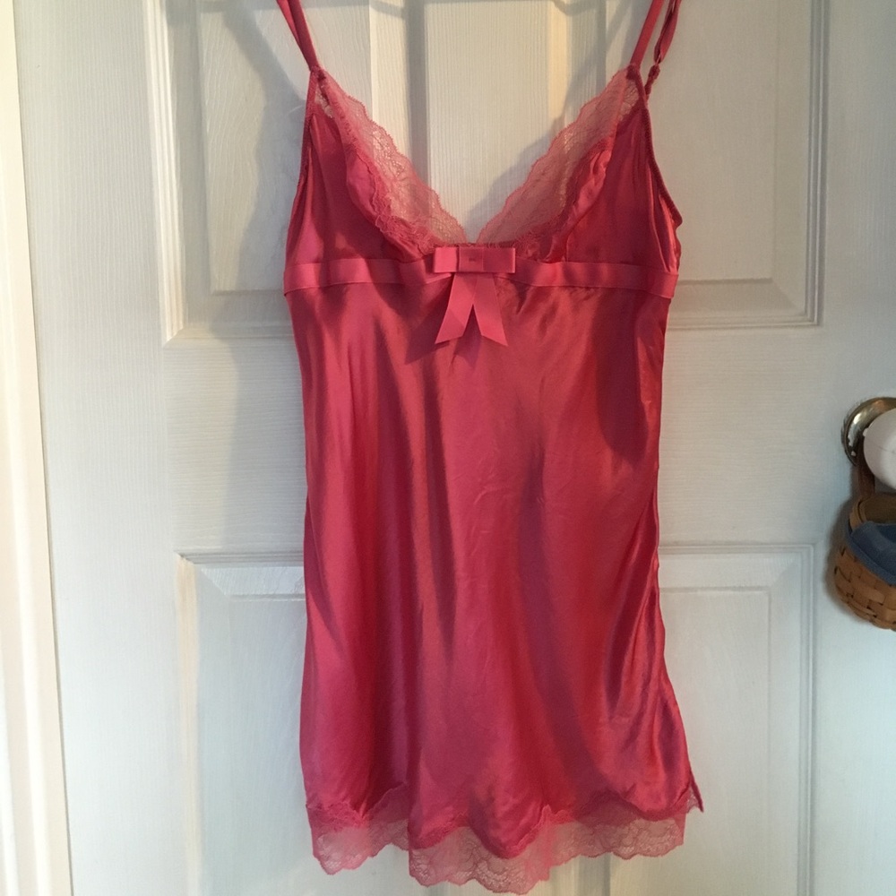 Victoria's Secret Hot Pink Satin Lace Slip